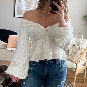 Vici White convertible neck twist front top